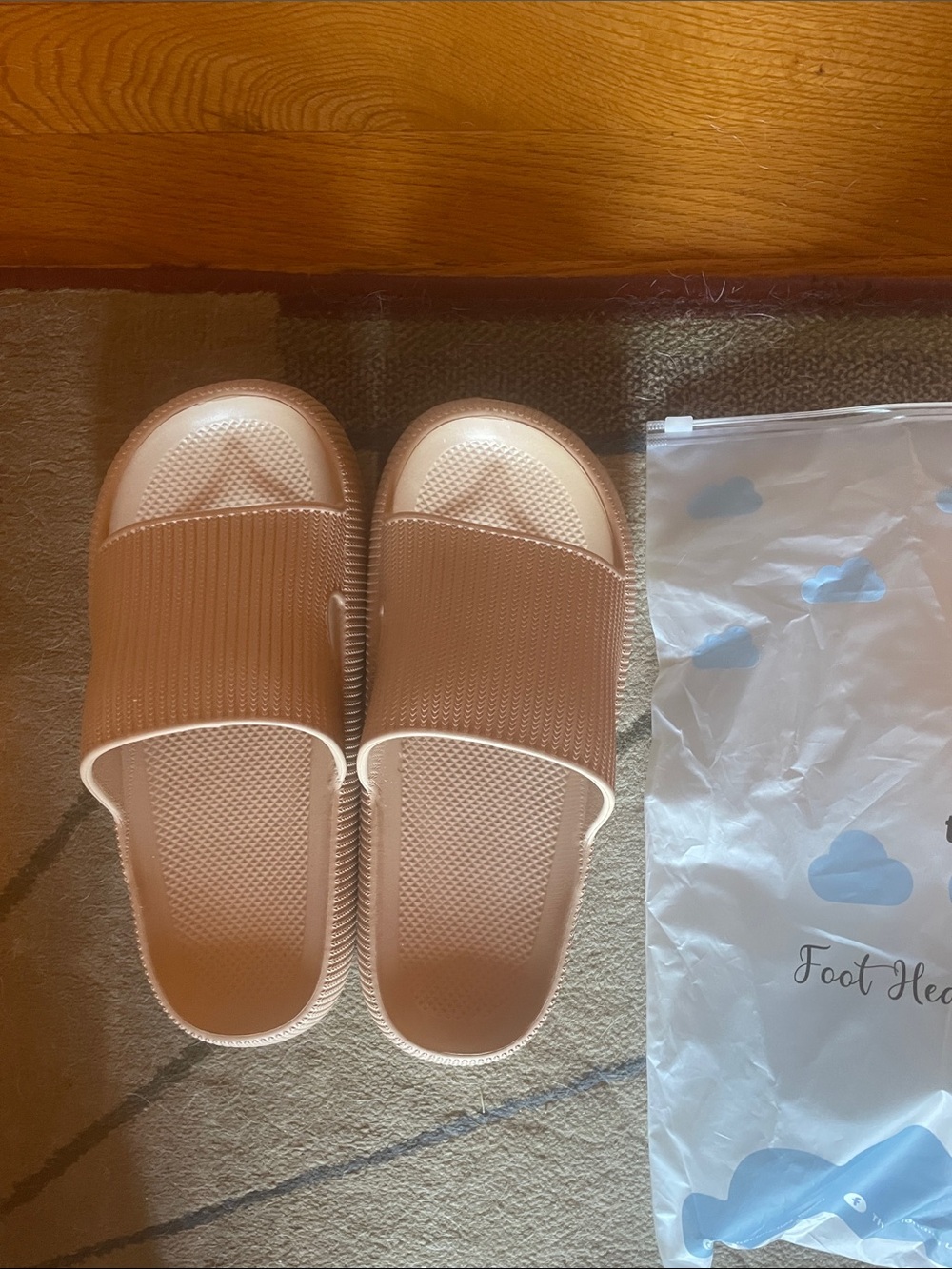 ComfortFoam Slide Slippers - tan color